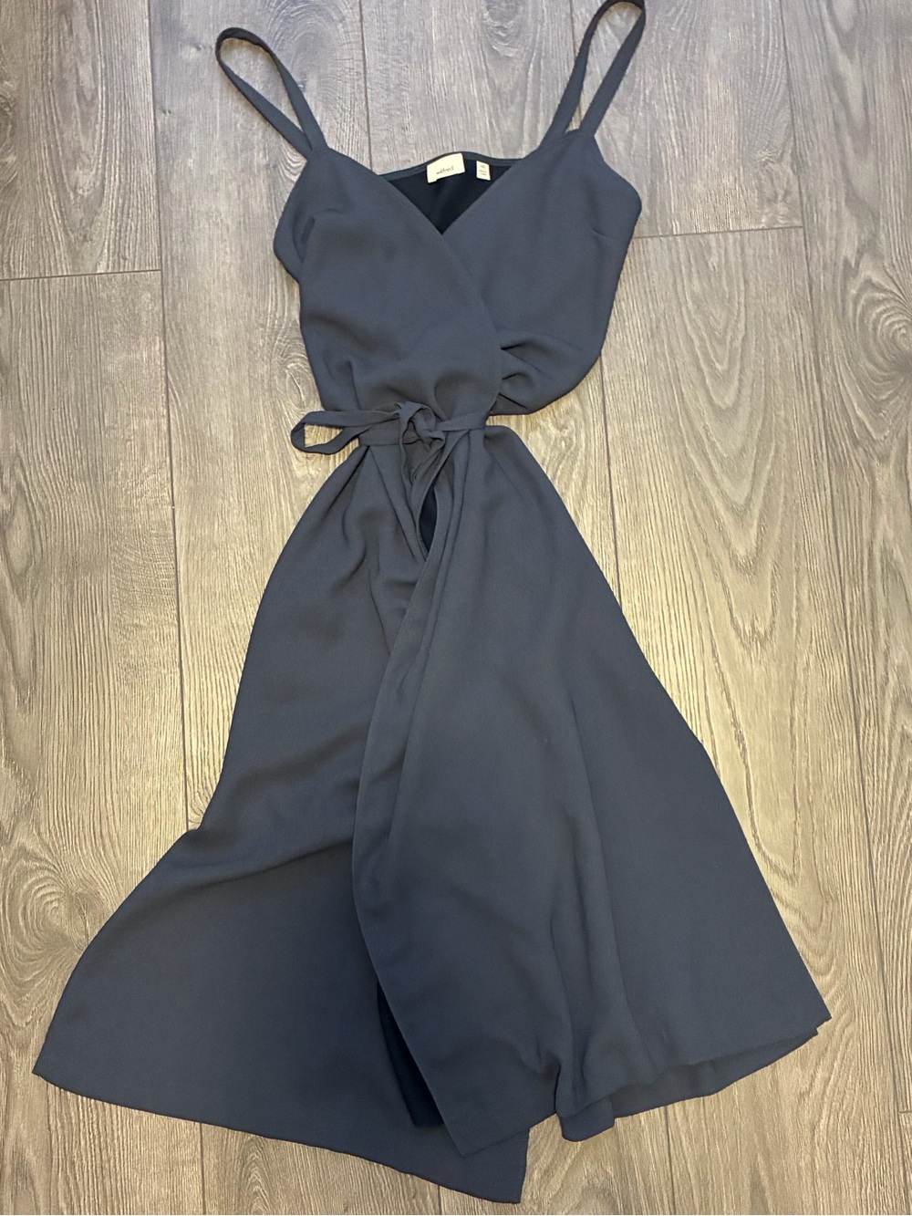 Wilfred Navy Wrap-Front Midi Dress with Tie Straps